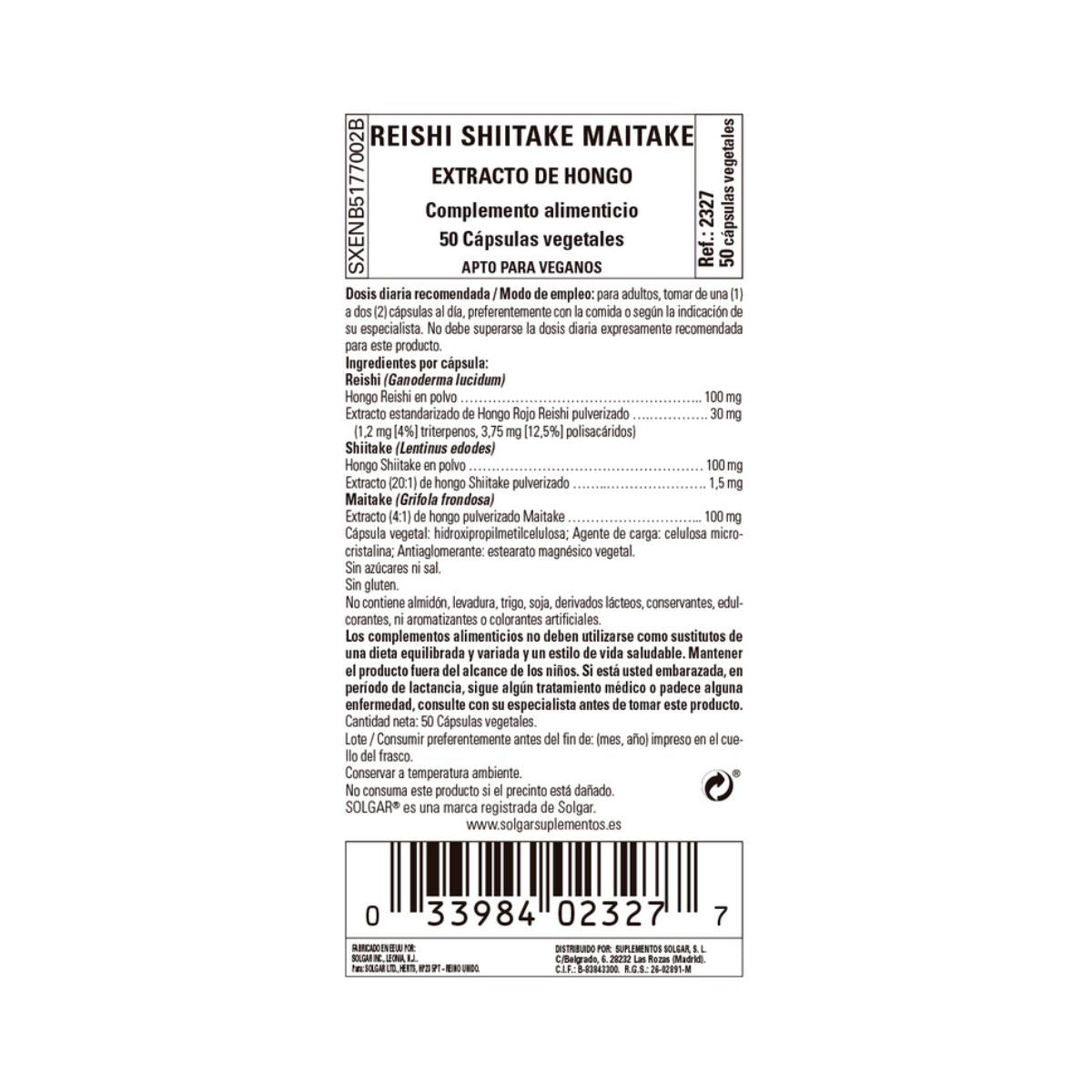 Reishi Shiitake Maitake Solgar 50 vegetabiliska kapslar