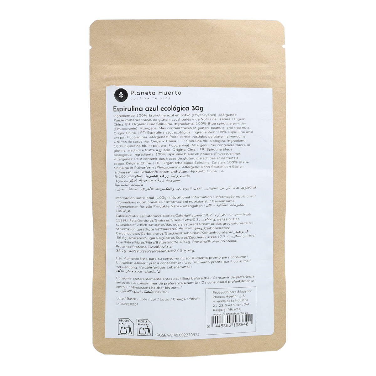 Blauwe spirulina Planeta Huerto 30gr