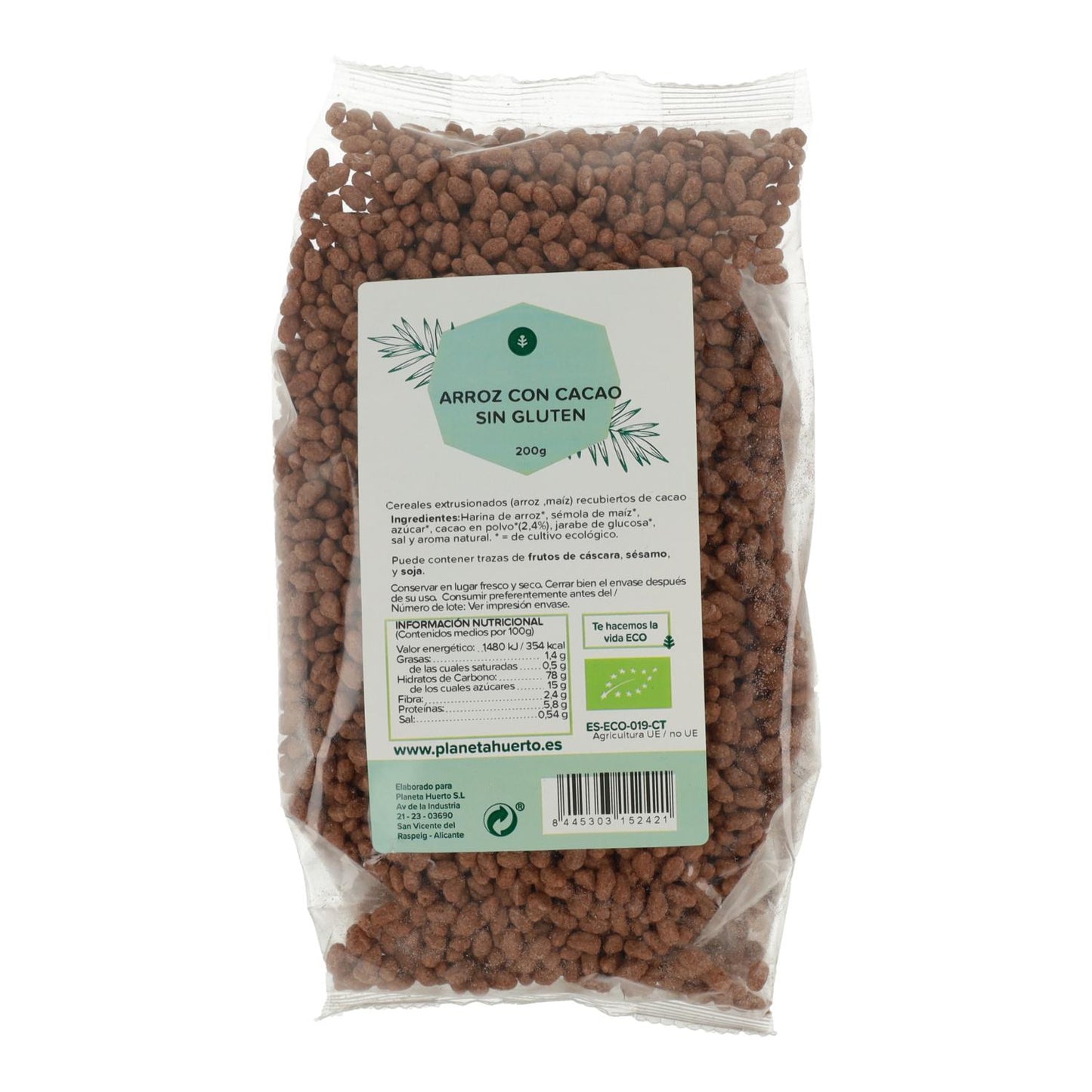 Glutenfreier Puffreis mit Kakao ECO Planeta Huerto 200 g