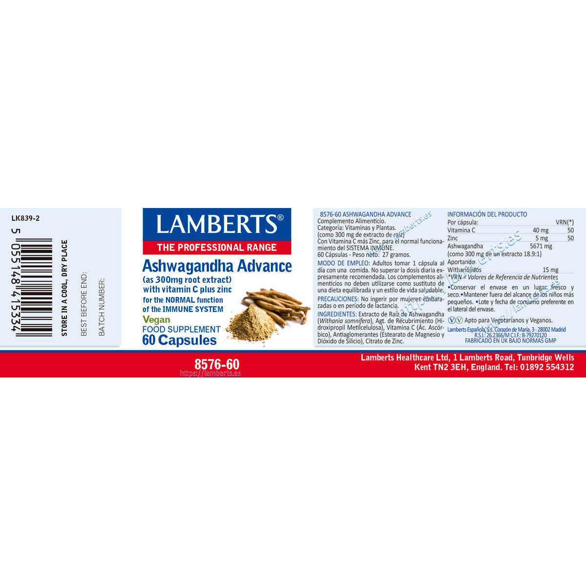 Ashwagandha Advance, Lamberts, 60 capsules