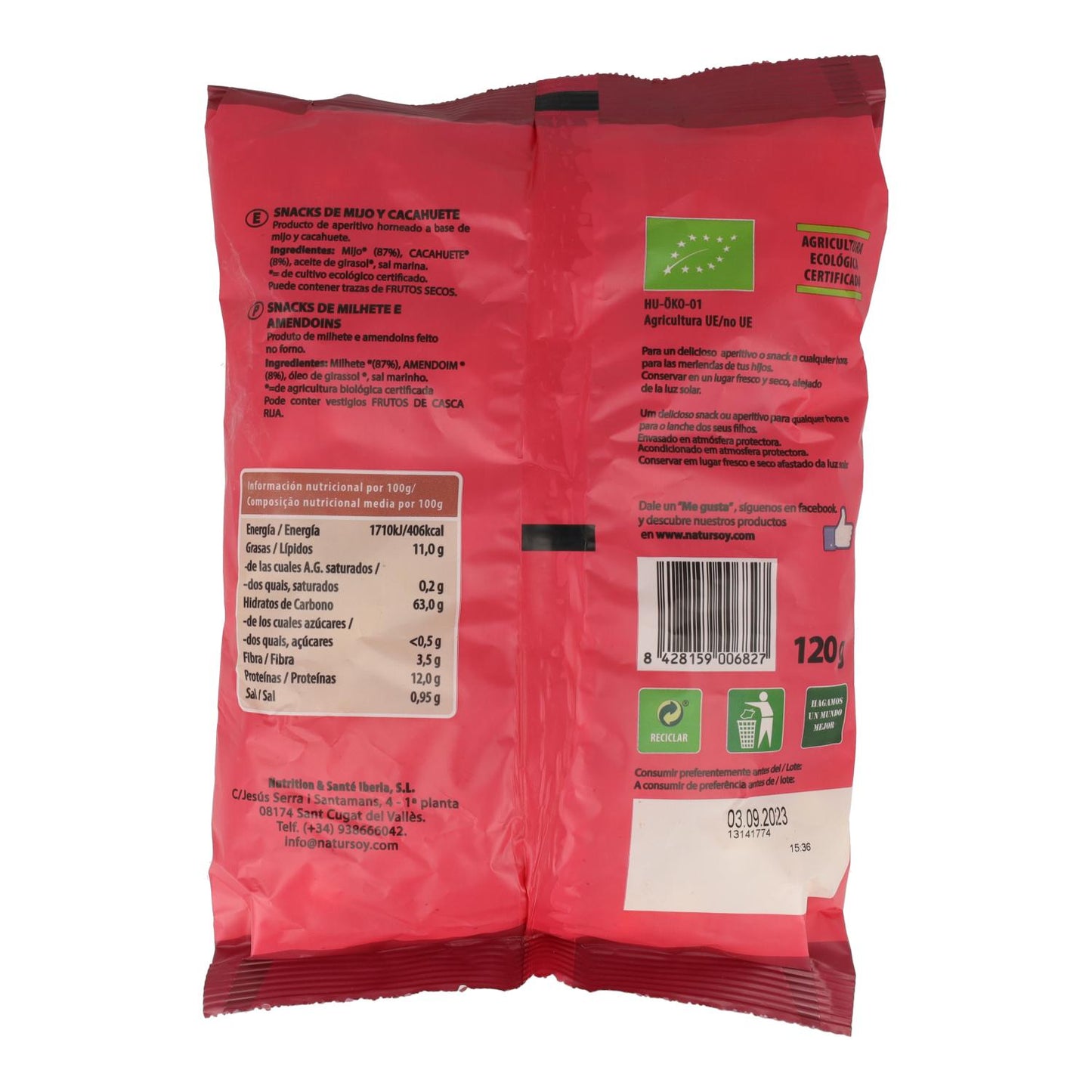 Hirse-Erdnuss-Snacks, 120 g. Natursoy