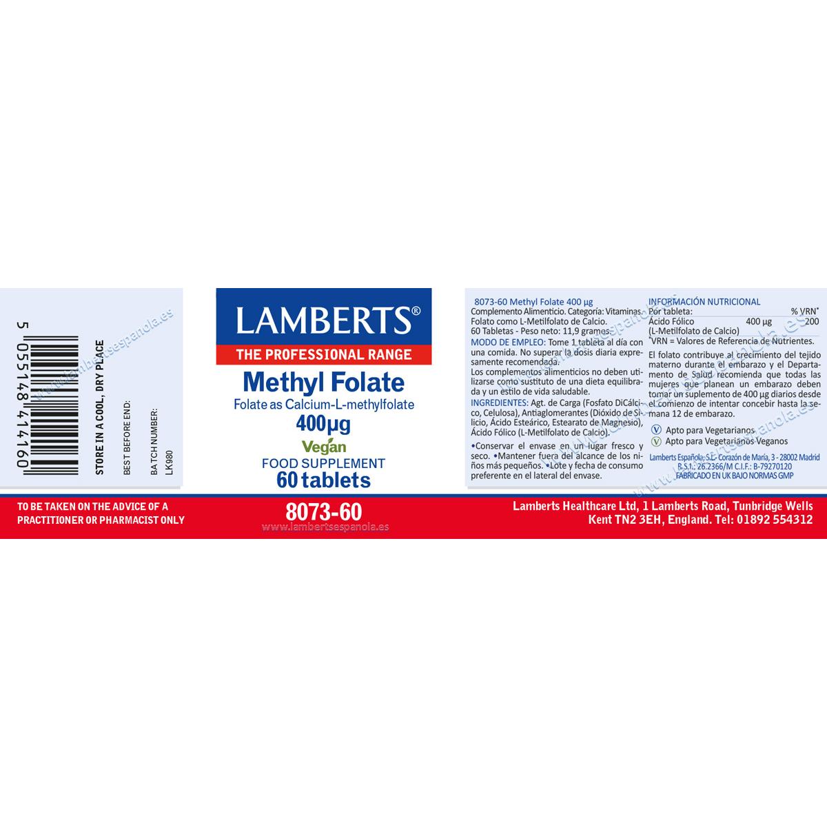 Metylofolian 400 µg Lamberts 60 tabletek