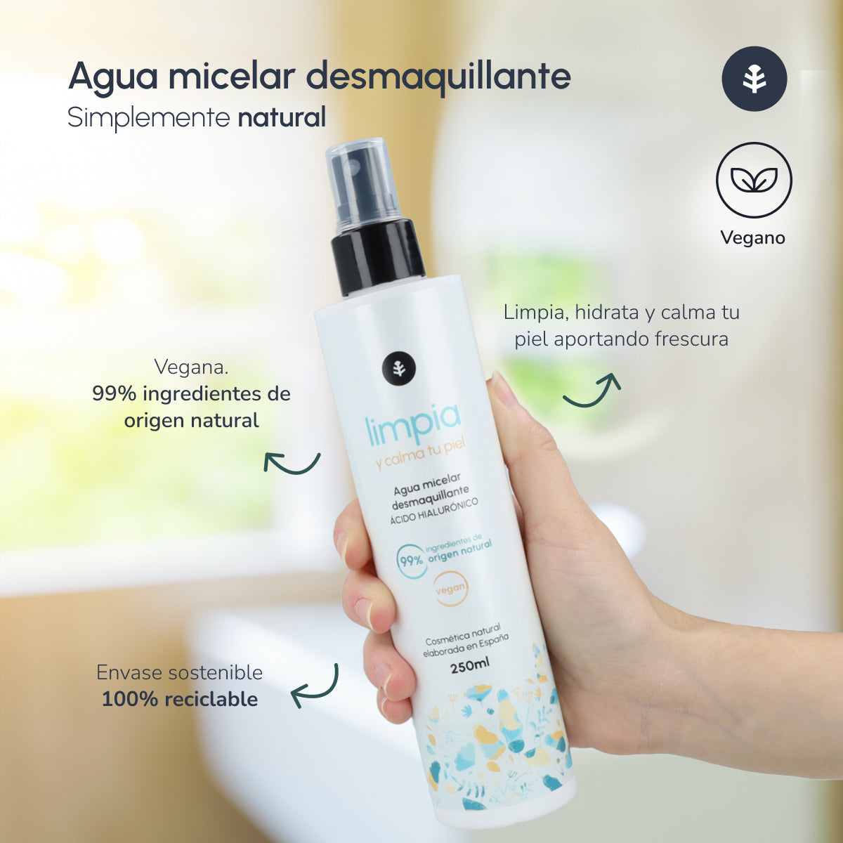 Hyaluronic acid cleansing micellar water Planeta Huerto 250 ml