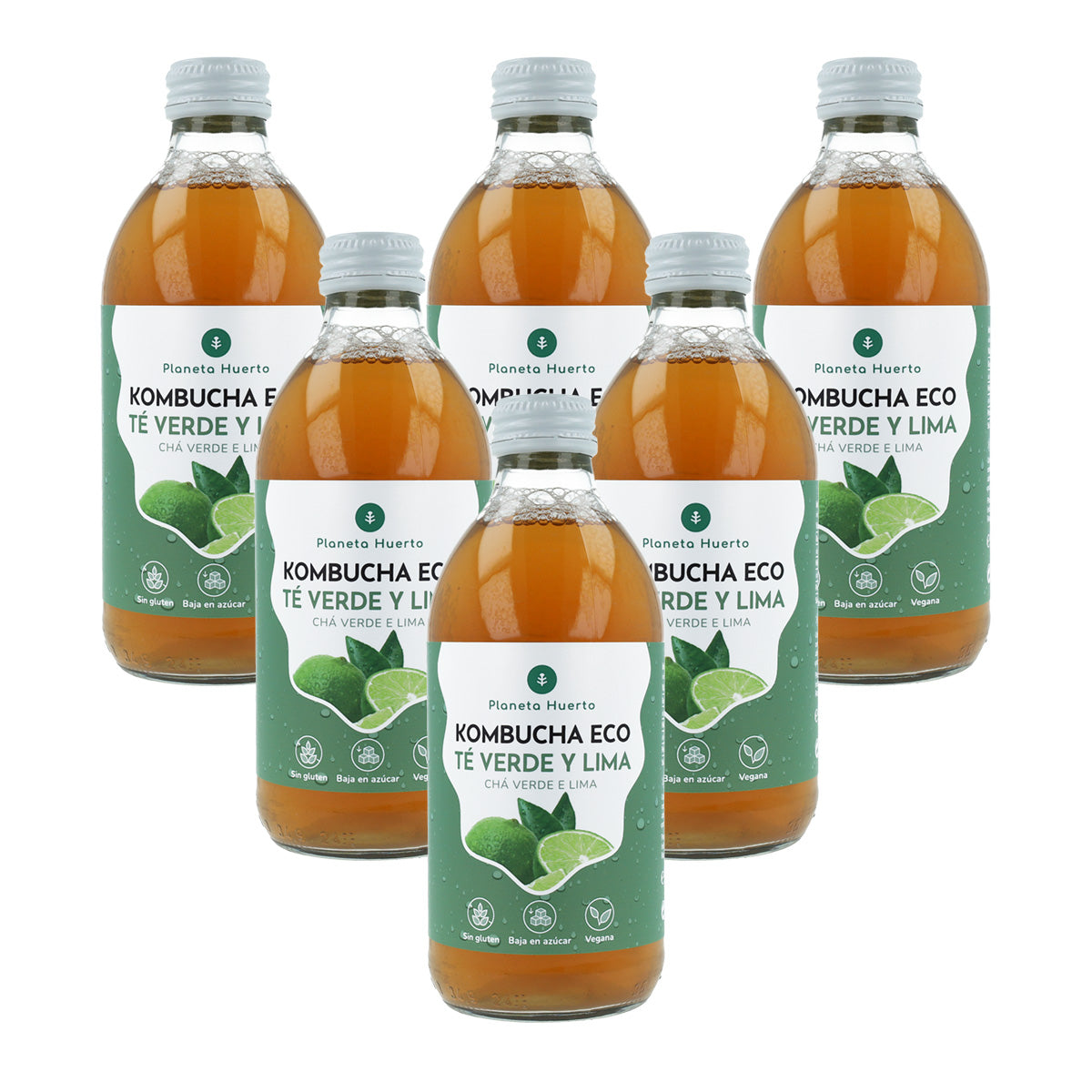 Confezione 6x Kombucha ECO tè verde e lime Planeta Huerto 330 ml