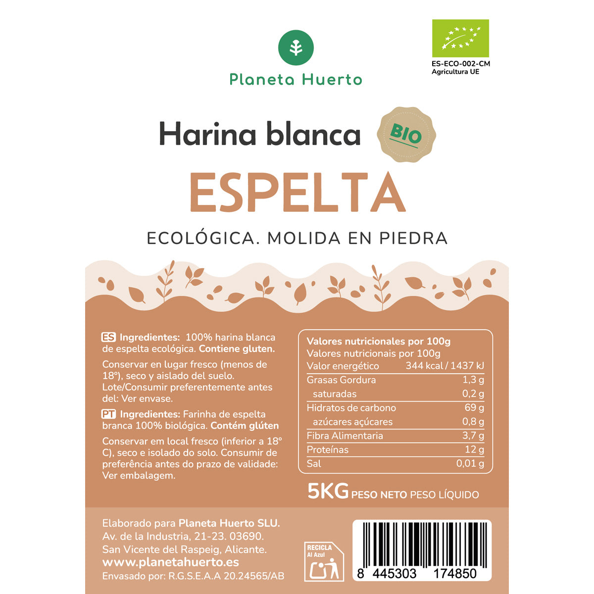 Farine d'épeautre blanc Eco Planeta Huerto 5 Kg