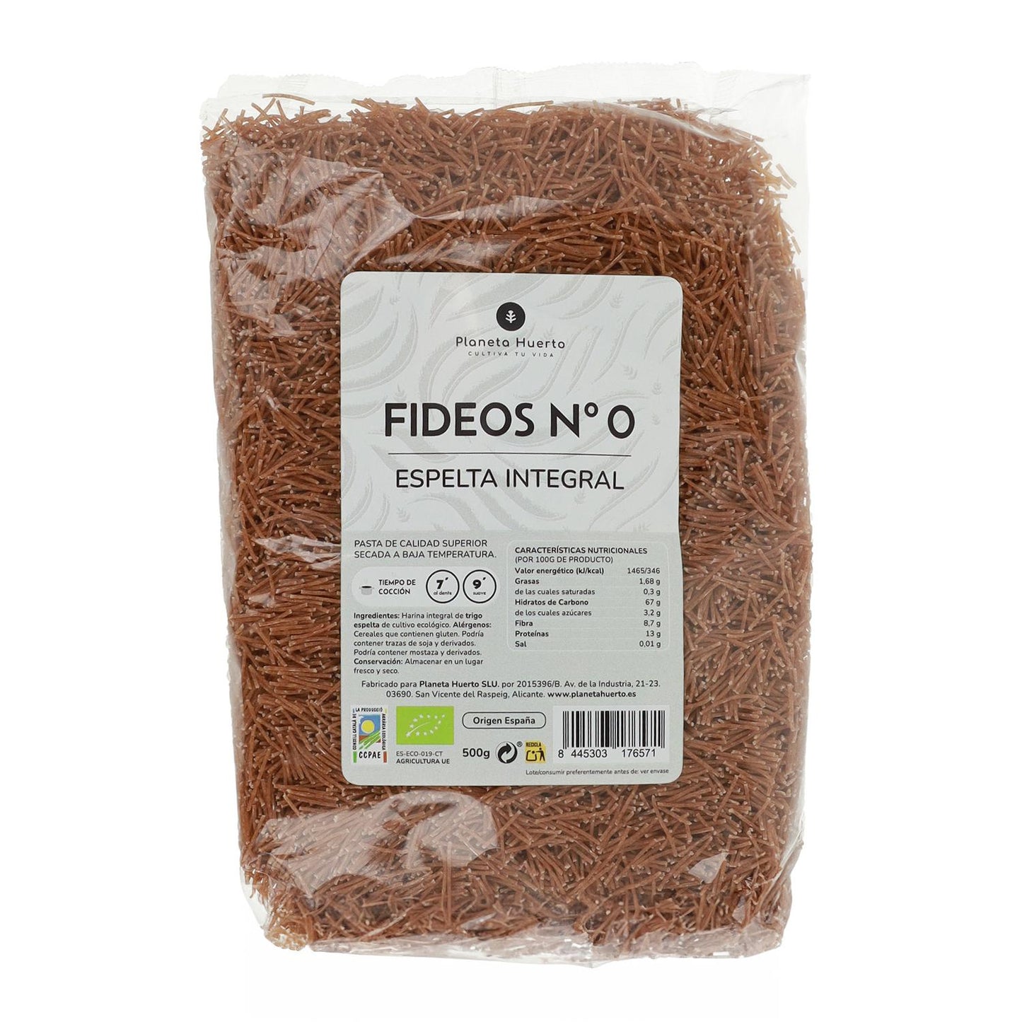 Dinkel-Vollkornnudeln nº0 ECO Planeta Huerto 500gr