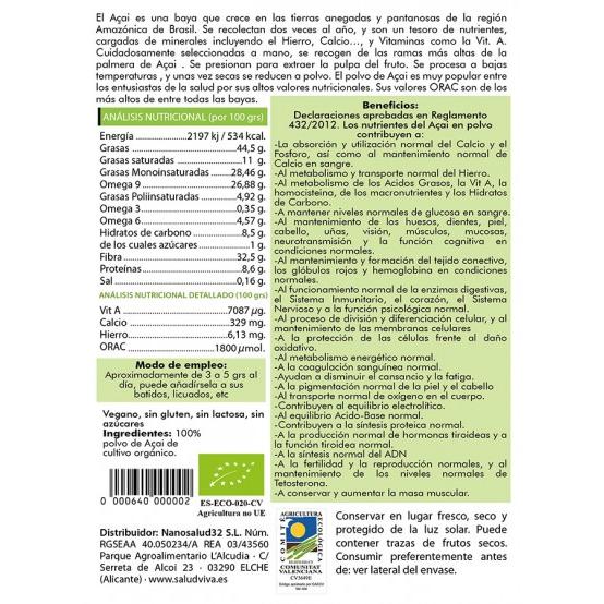 Acai-pulver ECO Salud Vida, 50 g