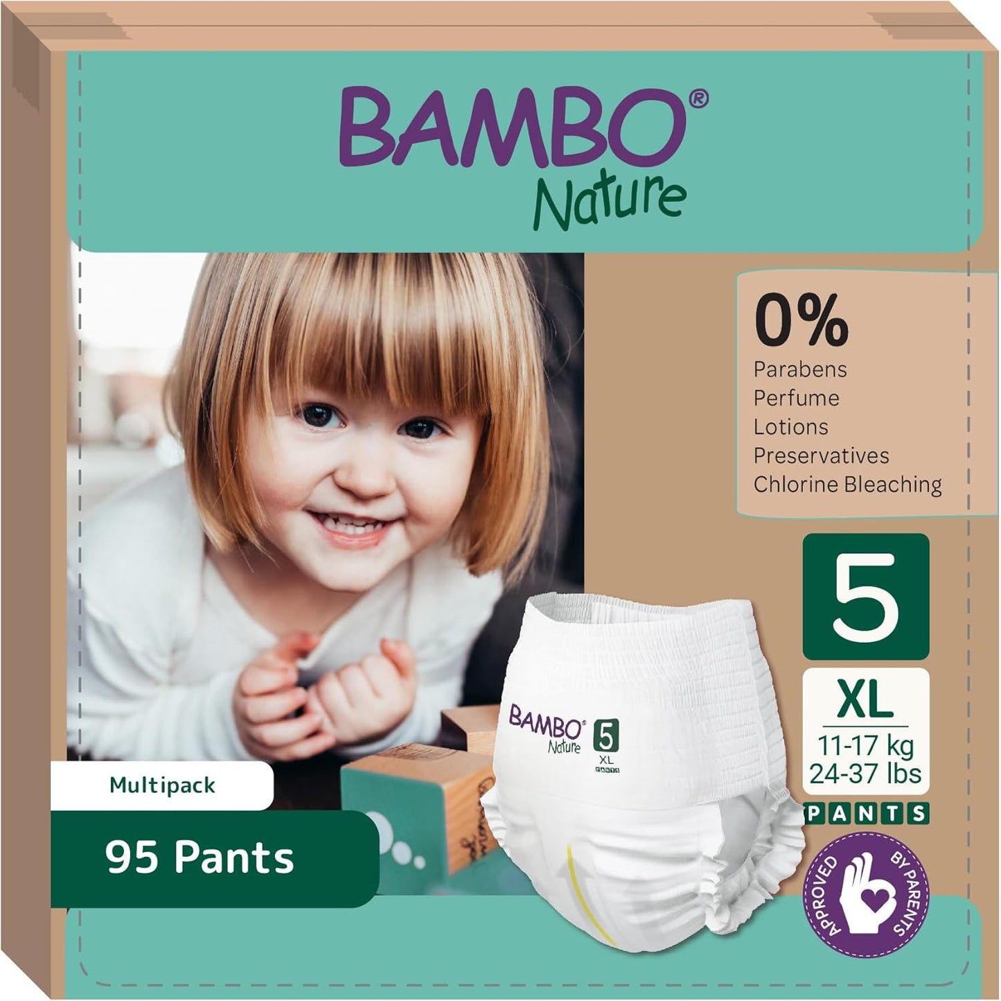 Förpackning med Bambo Nature träningsbyxor storlek 5 (12 till 18 kg) 95 st