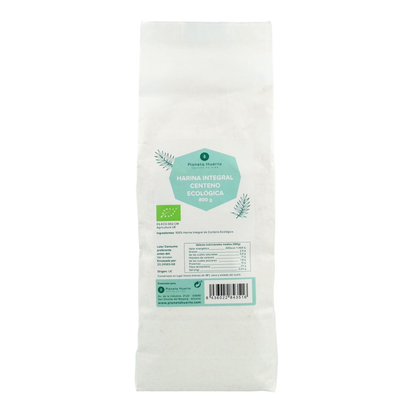 Wholemeal Rye Flour Eco Planeta Huerto 800 g