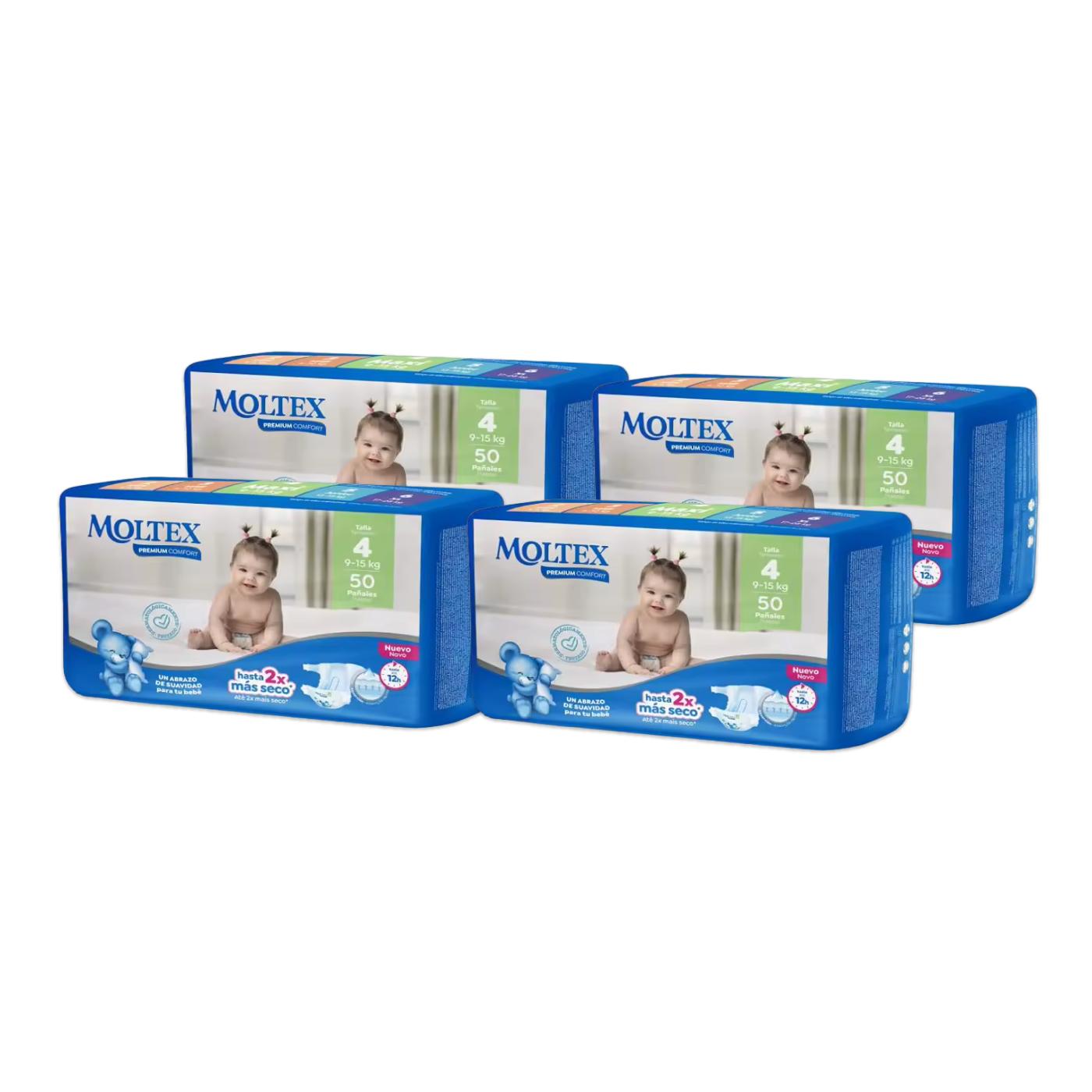 Confezione da 4 x Pannolini Moltex Premium Comfort T4 (9-15 kg) 50 pezzi