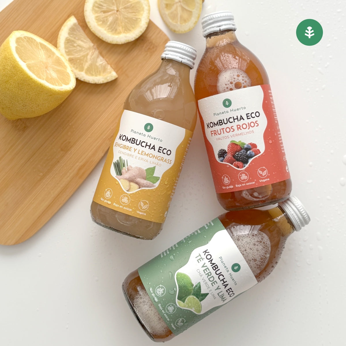 Confezione 6x Kombucha ECO tè verde e lime Planeta Huerto 330 ml
