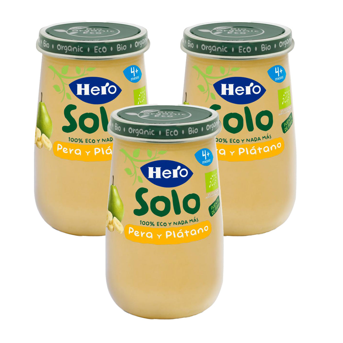 3-pack burkar med ekologisk päron- och bananmarmelad 190 g – Hero Solo