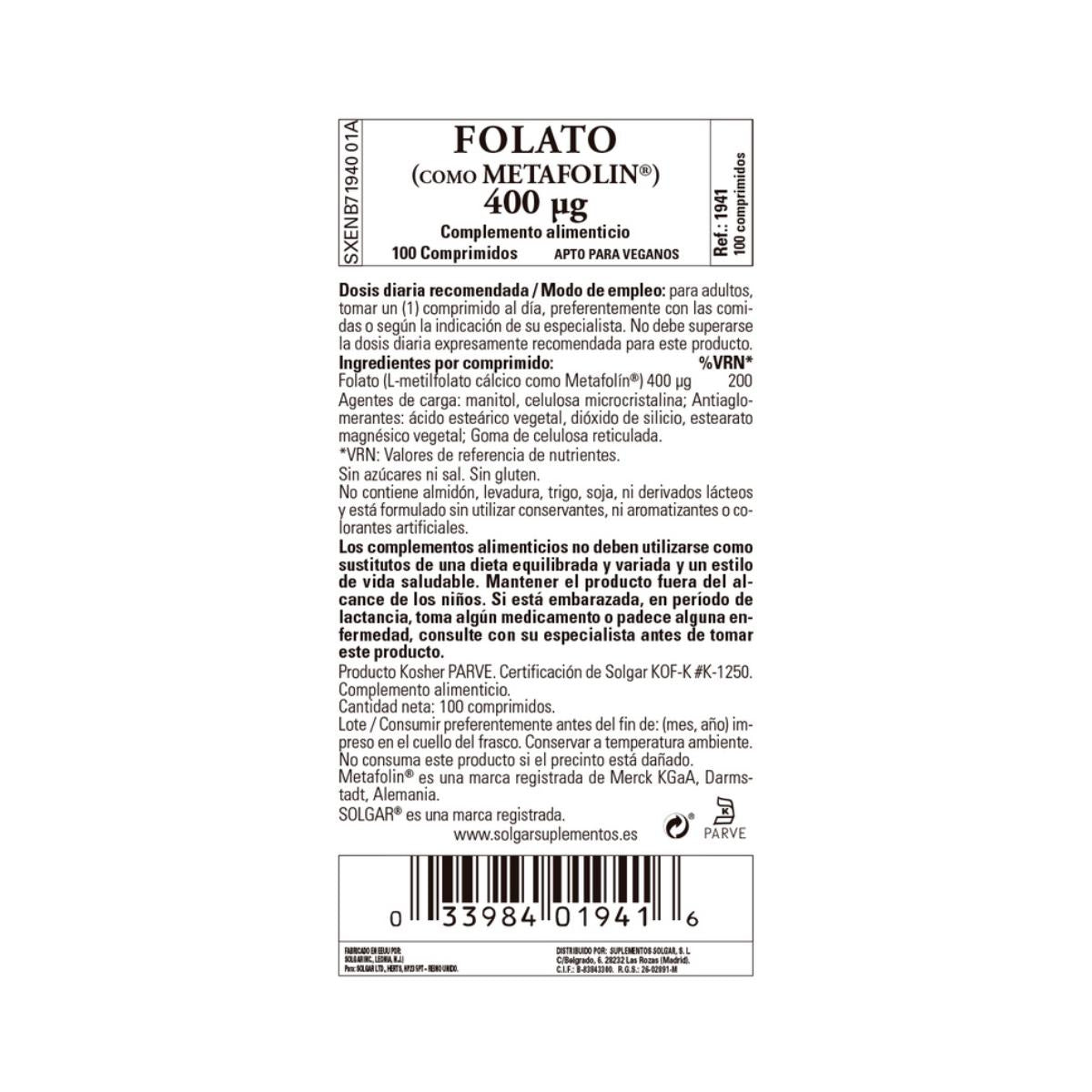 Folate (Métapholine) 50 comprimés
