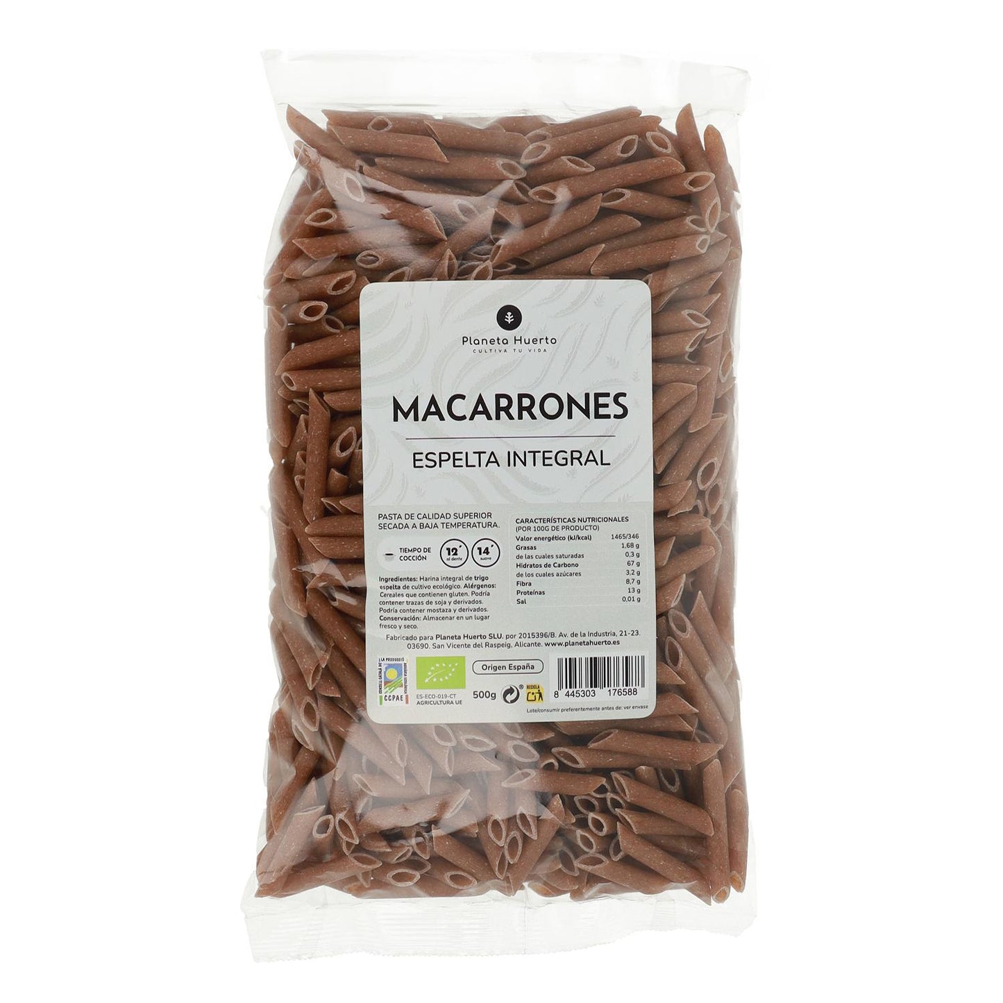 Fullkornsmakaroner av spelt ECO Planeta Huerto 500gr