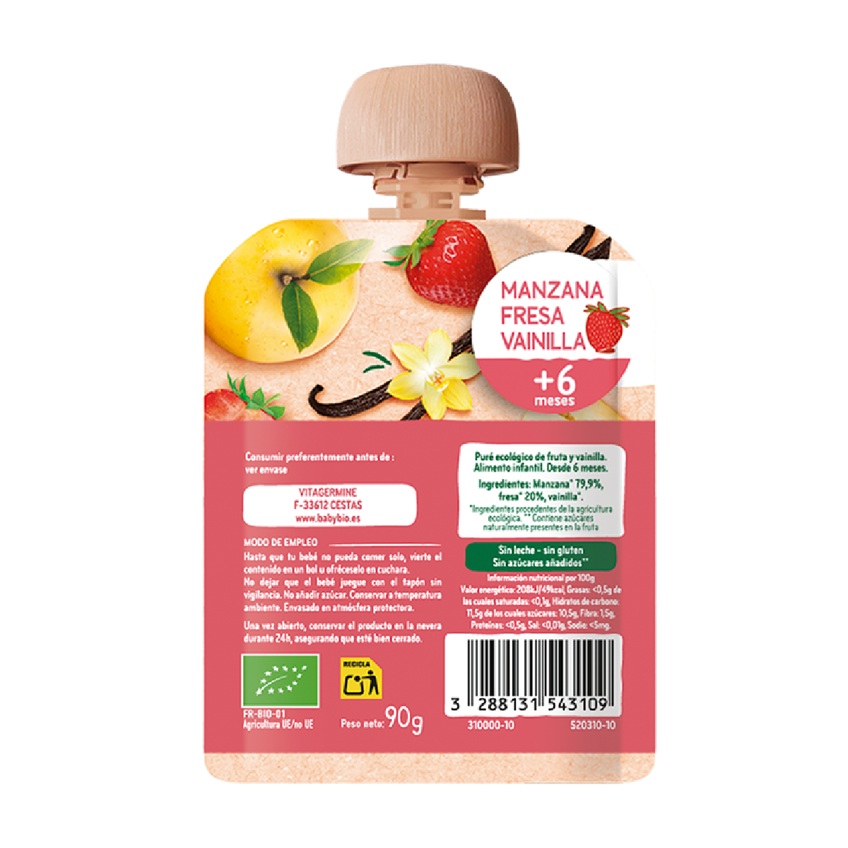 Pouch di mela, fragola e vaniglia (a partire dai 6 mesi) babybio 90 g