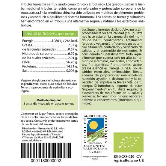 Tribulus Terrestris Pulver ECO 250 g, Salud Viva