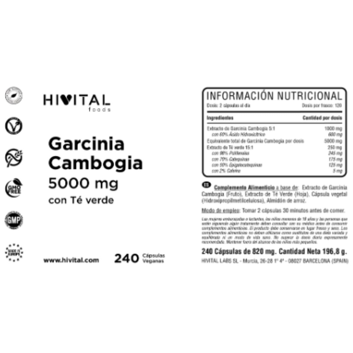 Garcinia cambogia 5000 mg 240 vegan capsules Hivital