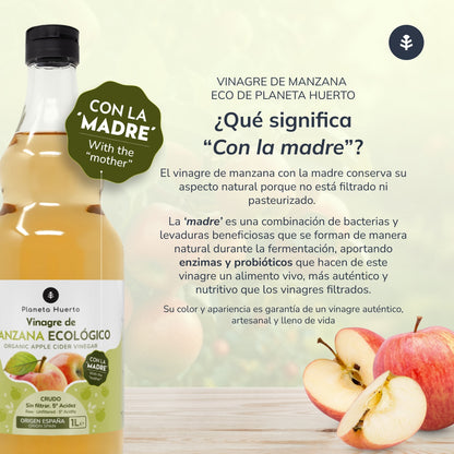 Pakket 3x ECO ongefilterde appelazijn met de moeder Planeta Huerto 1 l