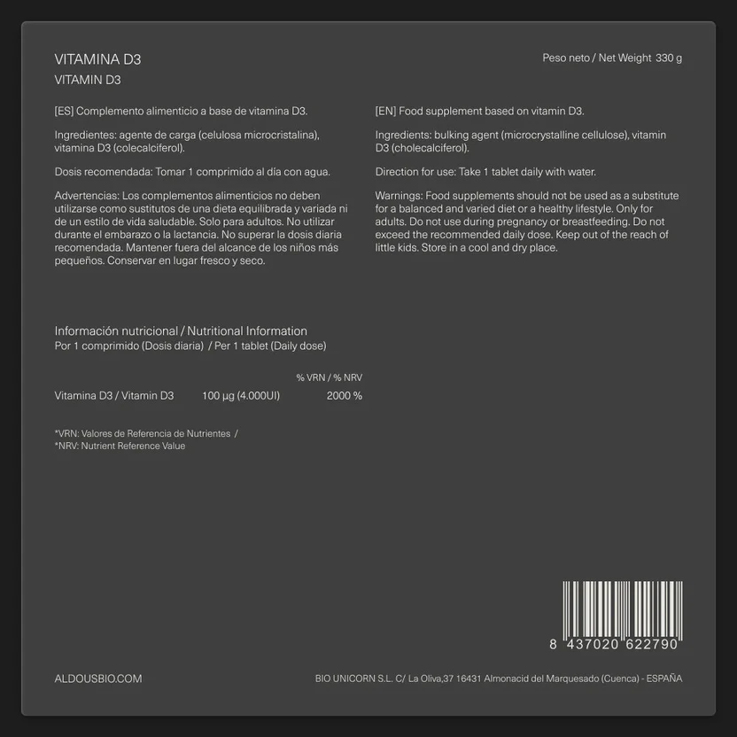 Witamina D3 4000 IU Aldous Bio 500 tabletek