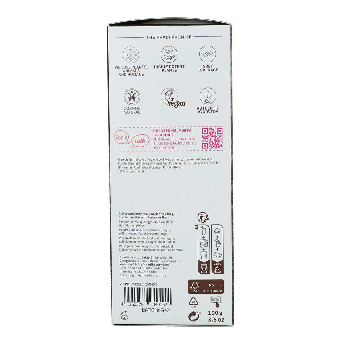 Naturlig hårfärg hasselnötbrun Khadi 100 g