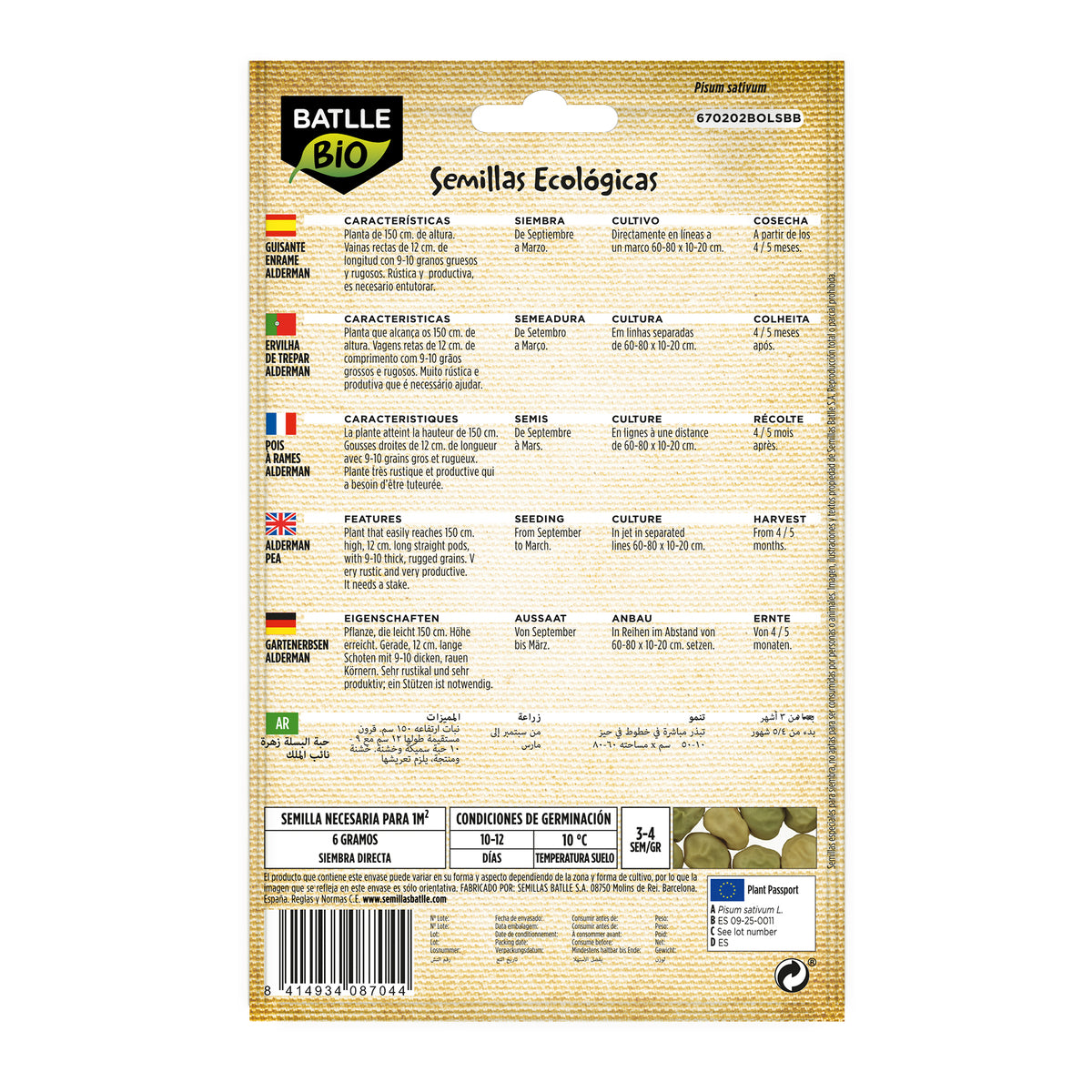 Ekologiska ärtor 1/2 klätterväxt Alderman Batlle