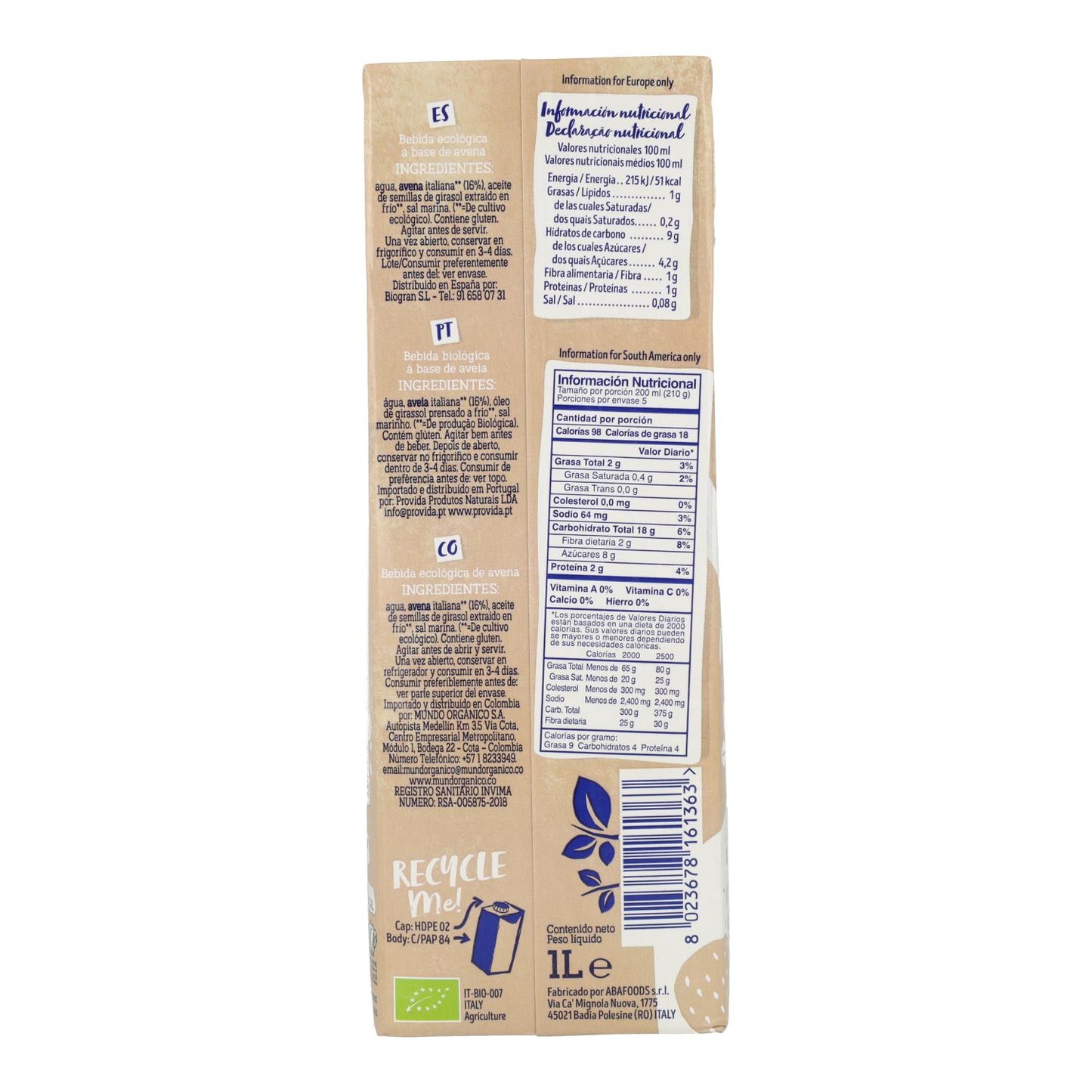 Isola Bio gluten-free organic oat drink 1 L