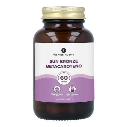 Förpackning med 3x Sun bronze betakaroten Planeta Huerto 60 kapslar