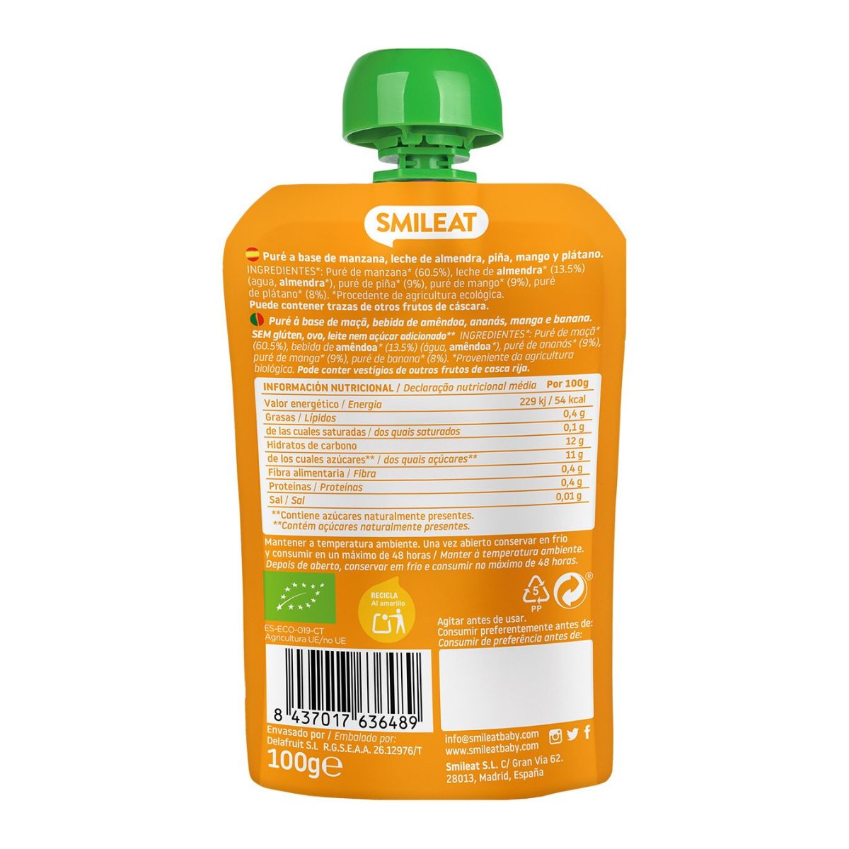 Beutel Mandel, Mango und Ananas ECO Smileat, 100 g