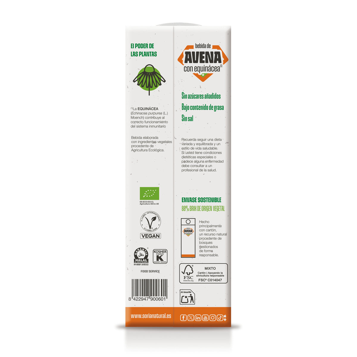 Organic oat drink with echinacea, Soria Natural, 1 L