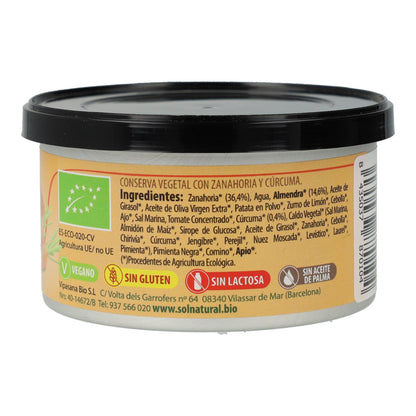 Bio-Sol Natürliche glutenfreie vegane Karotten-Kurkuma-Pastete 125 g