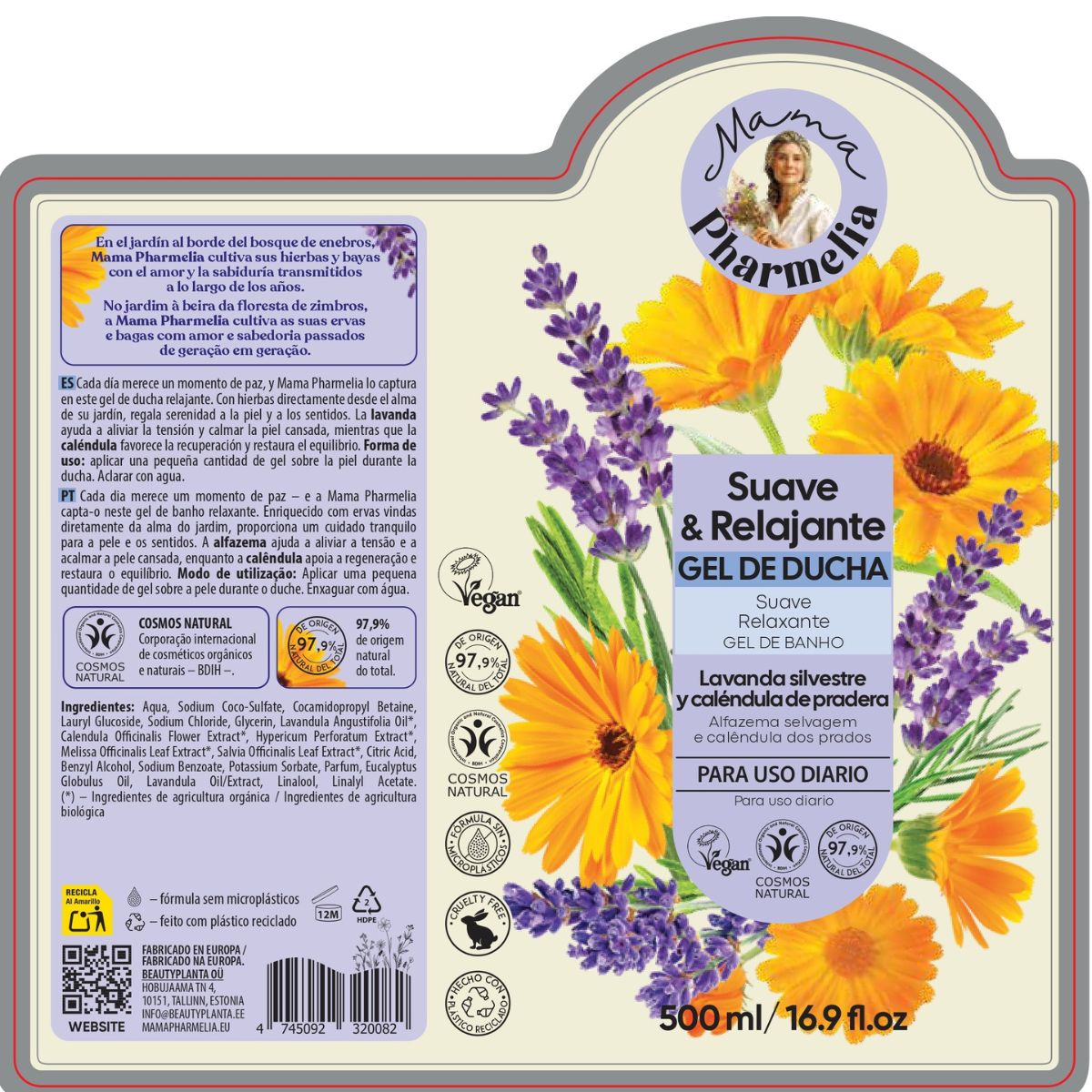 Entspannendes Duschgel mit wildem Lavendel und Ringelblume, Mama Pharmelia, 500 ml