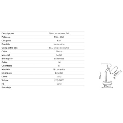 Flexibele tafellamp bell E27 40 W Grijs