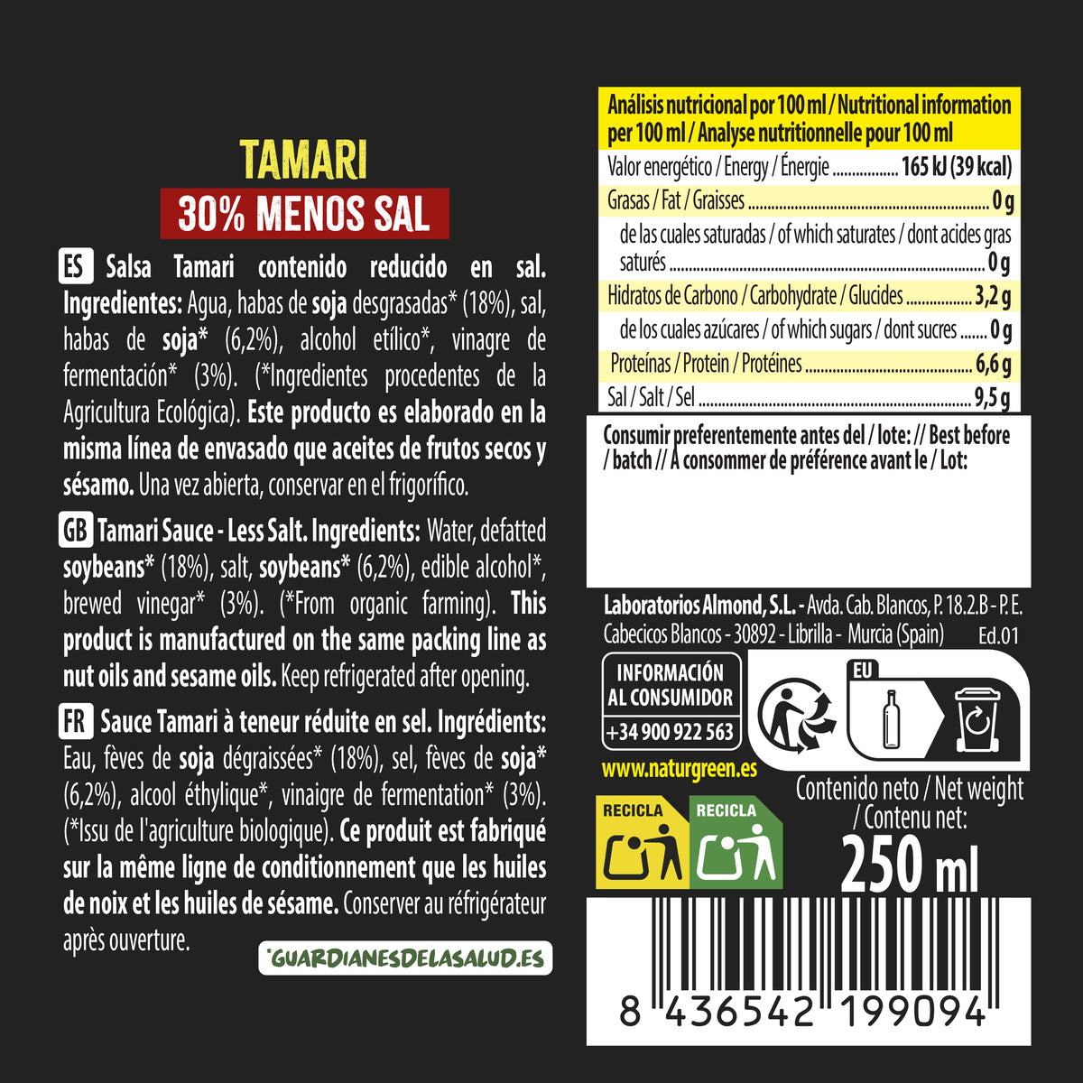 Tamari à teneur réduite en sel Bio NaturGreen 250 ml