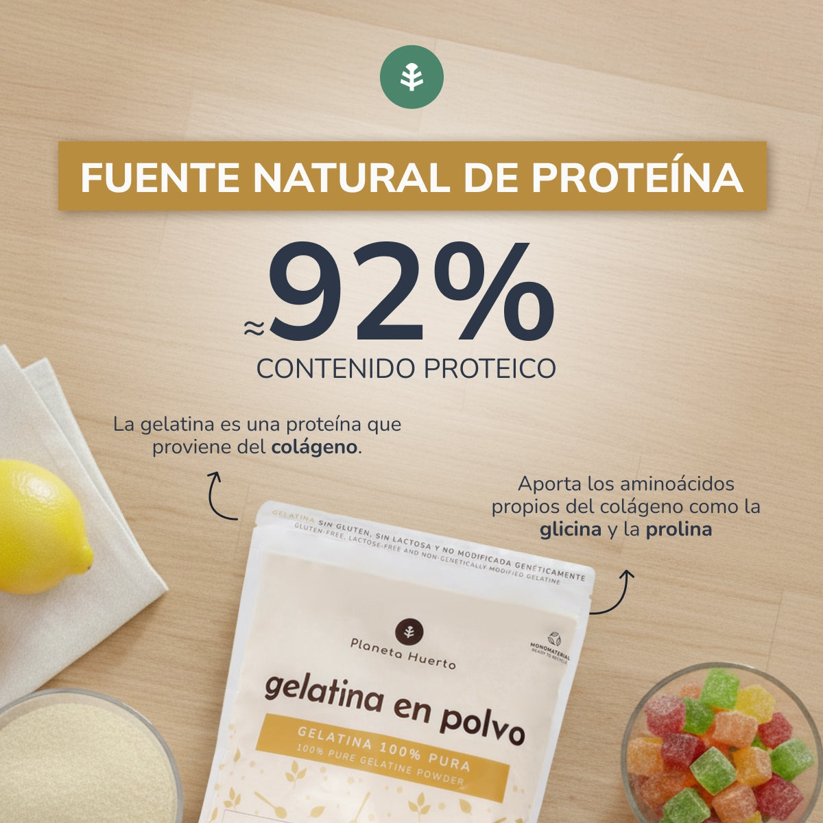 Pack 3x Gelatina neutra en polvo fuente de colágeno Planeta Huerto 1 Kg