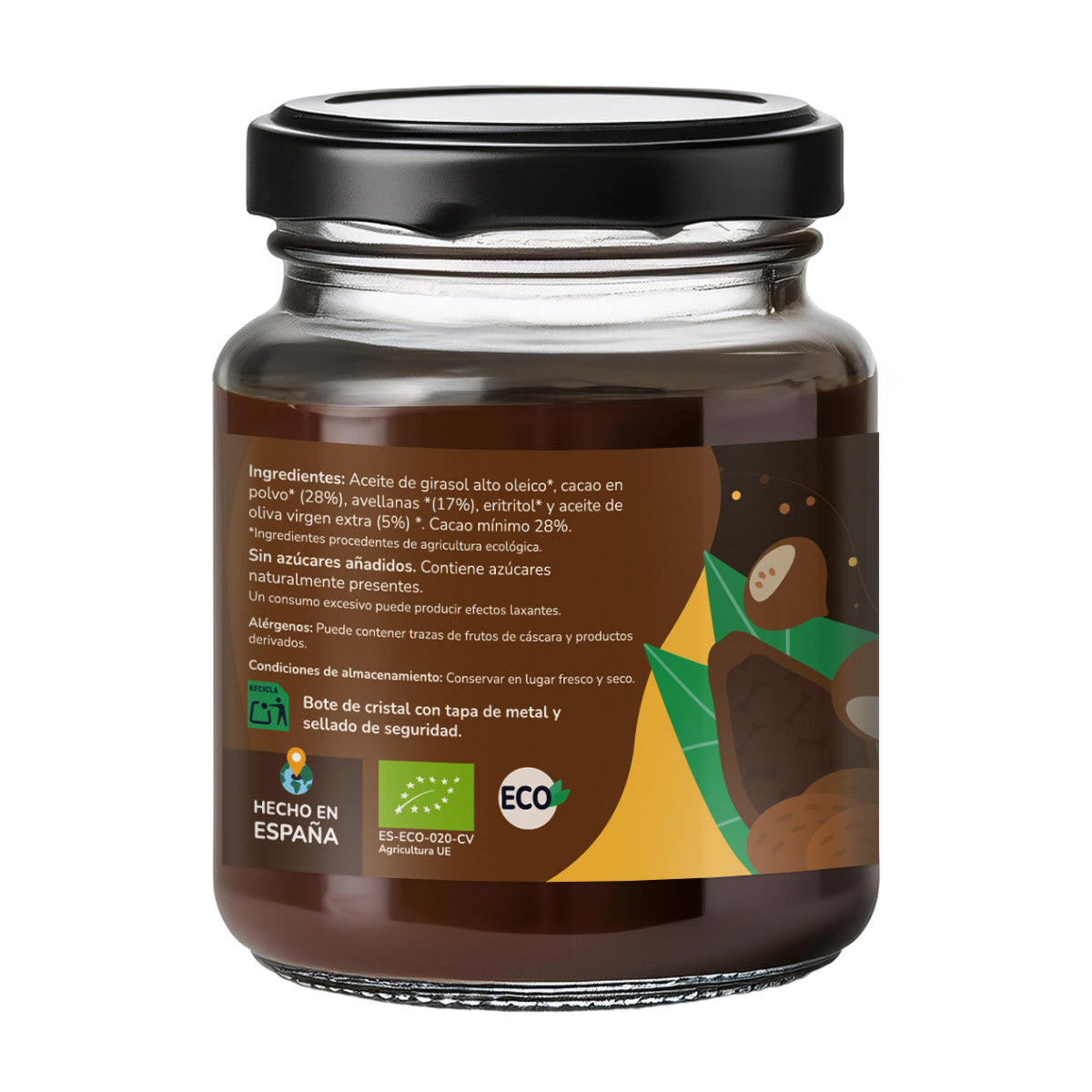 3-pack hasselnöts- och kakaokräm utan tillsatt socker ECO Planeta Huerto 230 g