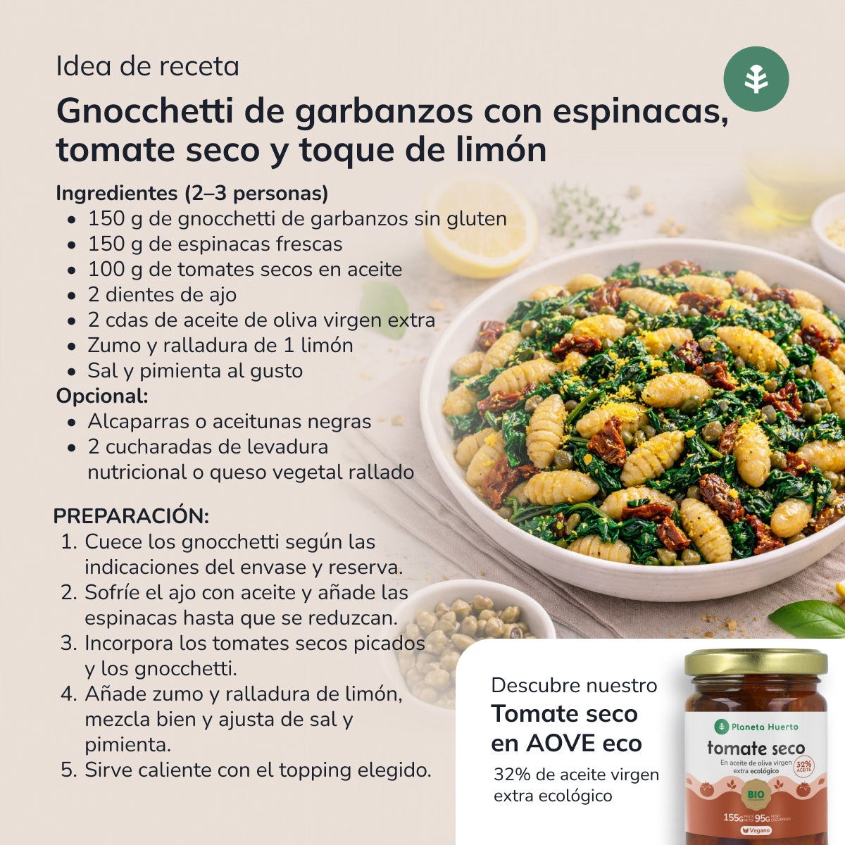 Gnocchetti de pois chiches ECO sans gluten Planeta Huerto 250 g