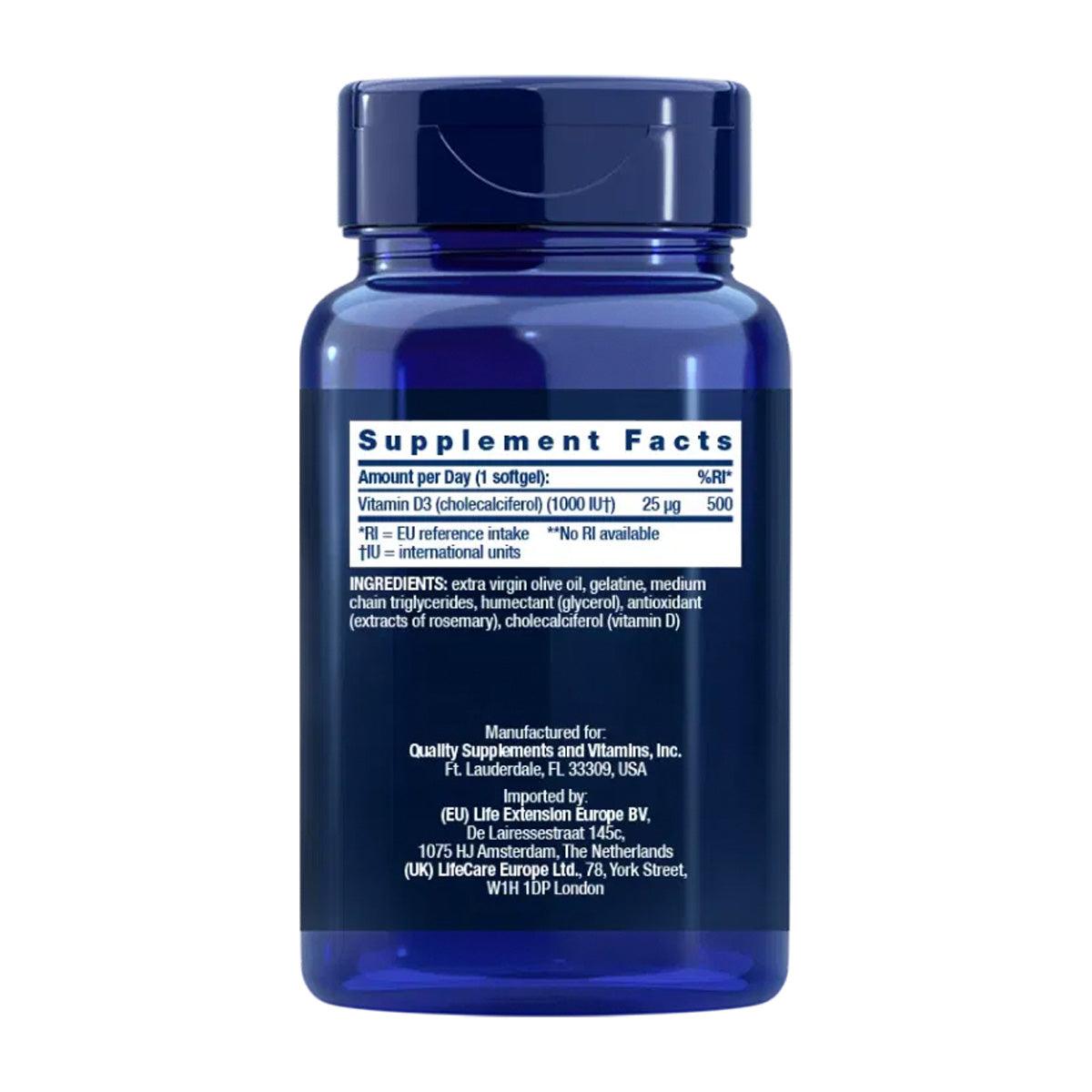 Vitamina D3 1000 UI, Life Extension 250 capsule