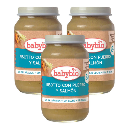 Pack of 3 Babybio Risotto with Leeks and Salmon Baby Food Jars 200 g