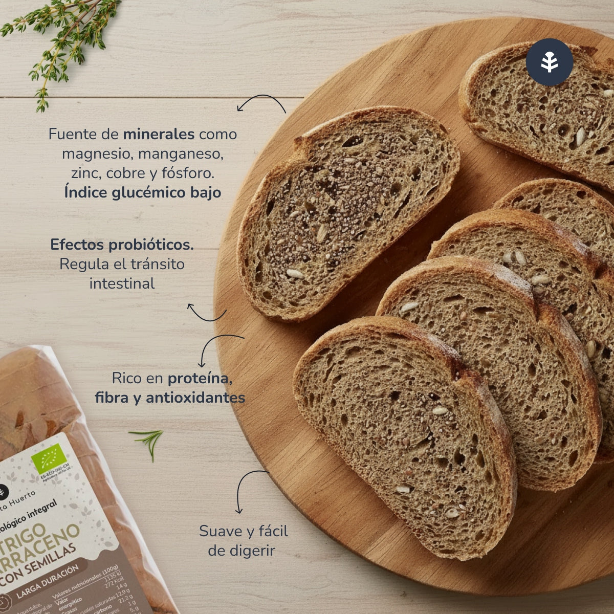 Planeta Huerto Organic Buckwheat Protein Wholemeal Bread with Seeds 500 g