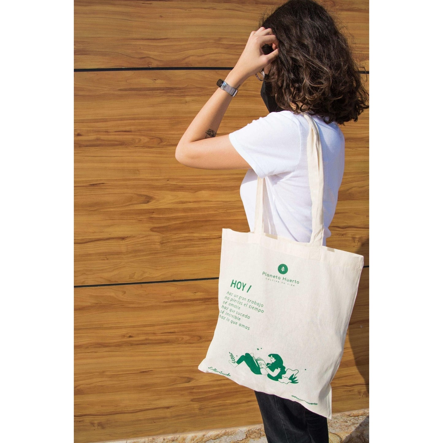 Sac en tissu avec motif femme Planeta Huerto 40 cm x 40 cm
