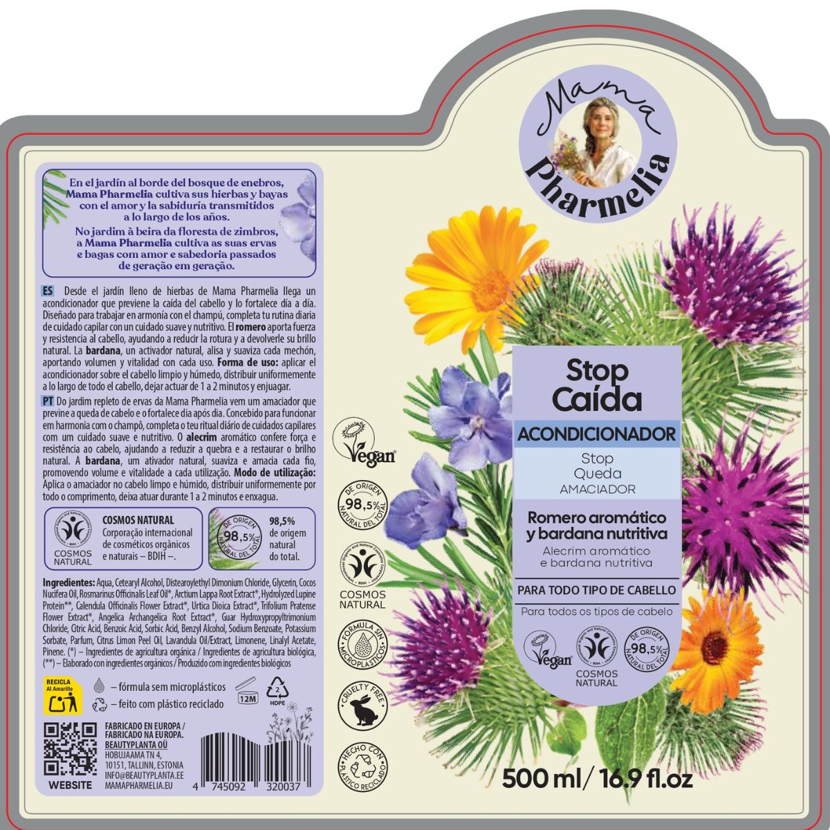 Haarspülung gegen Haarausfall mit aromatischem Rosmarin und nährstoffreicher Klette, Mama Pharmelia, 500 ml