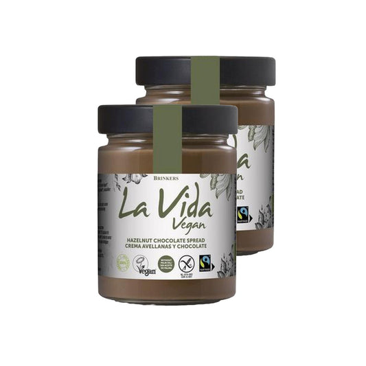 Packung mit 2 Portionen veganer, glutenfreier Schokoladen-Haselnuss-Creme von La Vida Vegan (600 g)