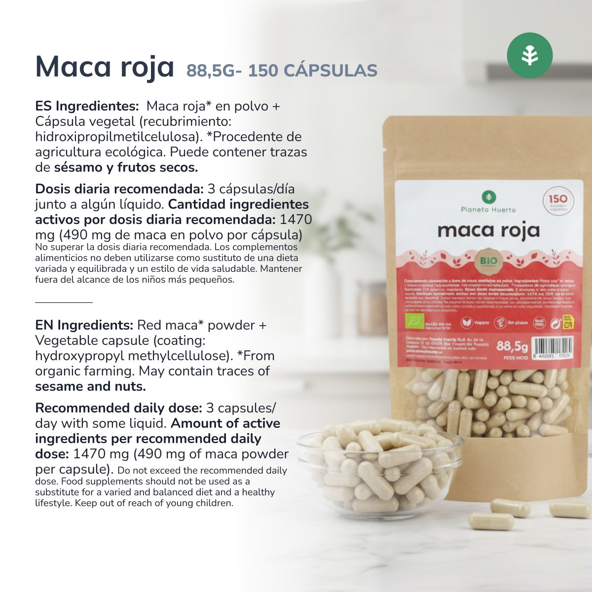 Maca Rouge Organique Maca Rouge Organique Planeta Huerto 150 gélules