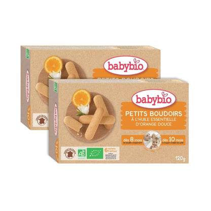 Confezione da 2 biscotti biologici per la dentizione al gusto di arancia per bambini Babybio 120 g