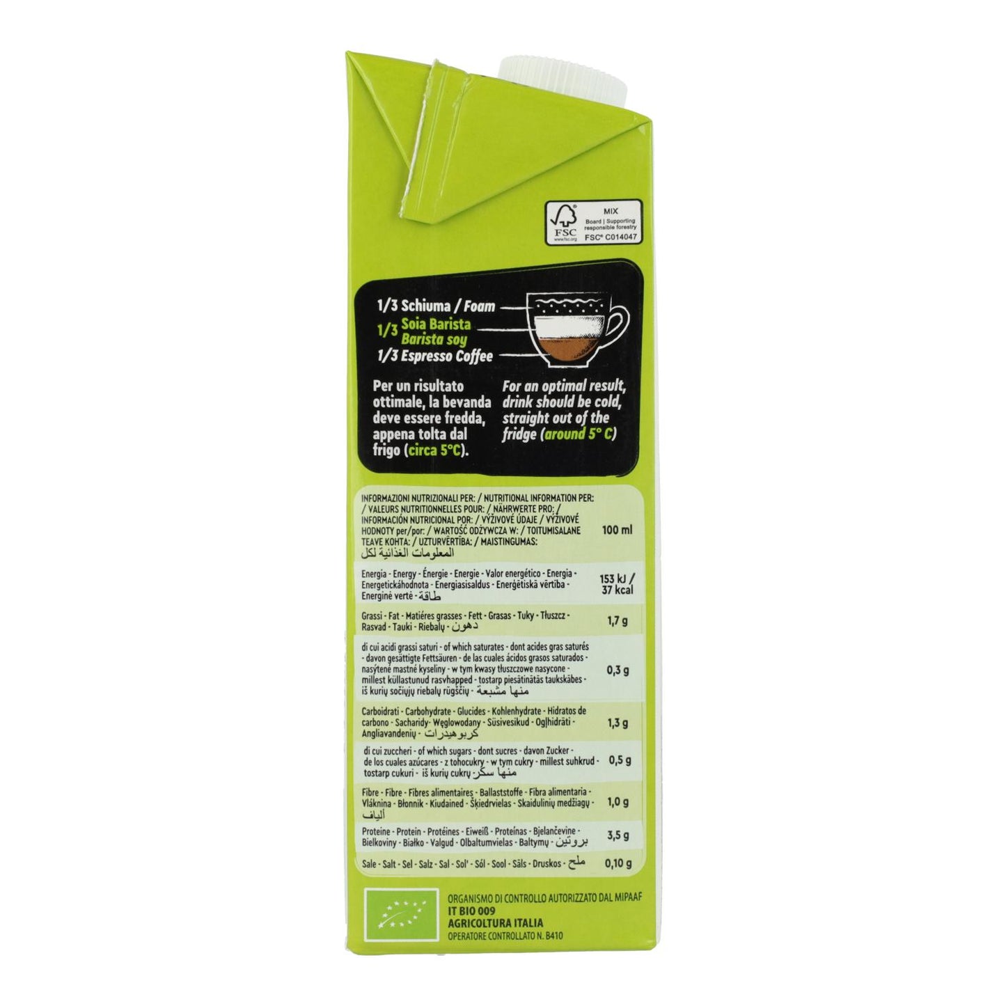 Glutenvrije biologische sojadrank Barista Vitariz 1 l