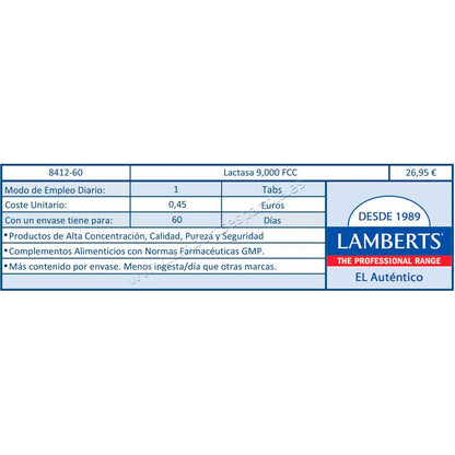 Lactase spijsverteringsenzym in tabletten Lamberts 350 mg