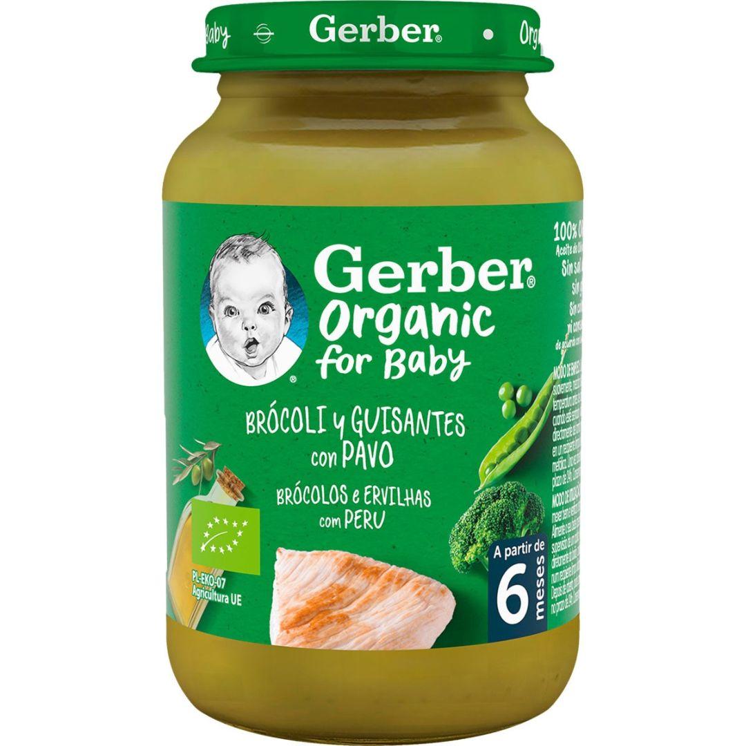 Bio-Babynahrung im Gläschen mit Brokkoli, Erbsen und Truthahn Gerber 190 g GERBER Organic Brokkoli Erbsen Truthahn