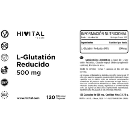 Reduziertes L-Glutathion 500 mg 120 vegane Kapseln Hivital