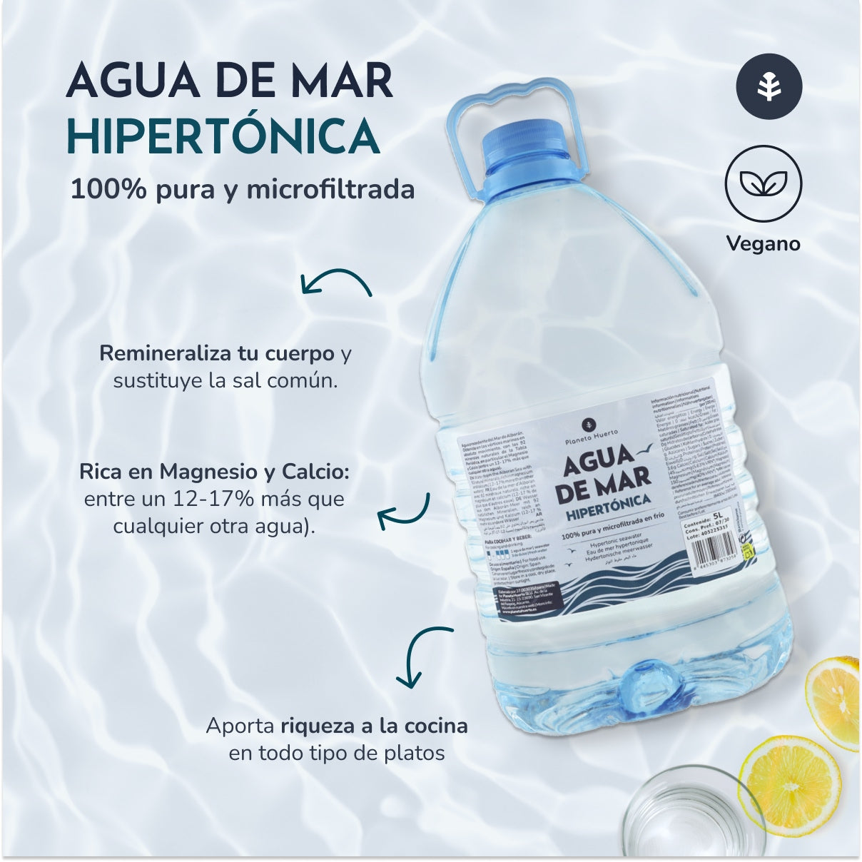 Eau de mer hypertonique en bouteille Planeta Huerto 5 L