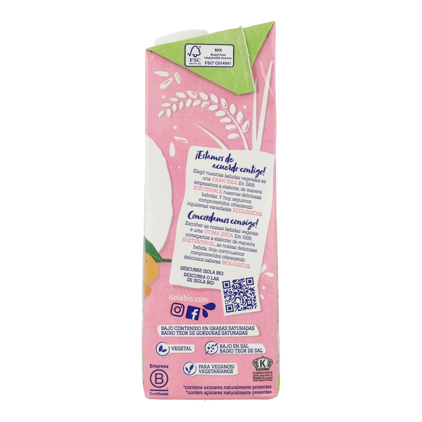 Pakket van 6 stuks Biologische rijst- en amandeldrank Isola BIO 1 l